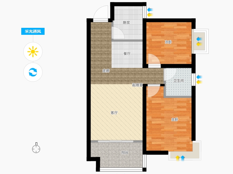 同祥城2室2厅1卫1厨80㎡采光通风图