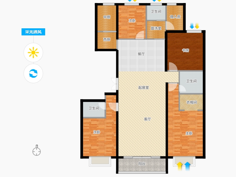 同祥城4室2厅3卫1厨240㎡采光通风图