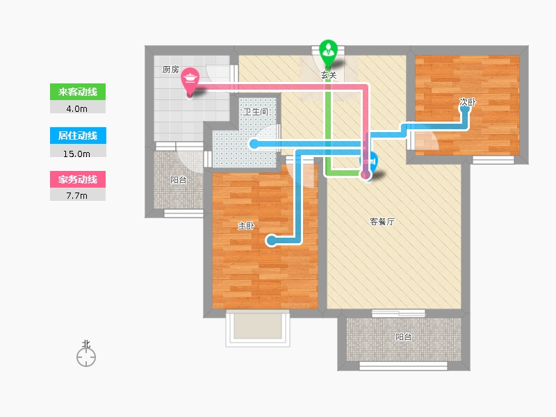 橡嵘湾2室1厅1卫1厨72㎡动线图
