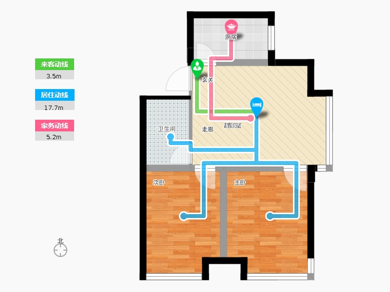 天宁小筑2室1厅1卫1厨75㎡动线图