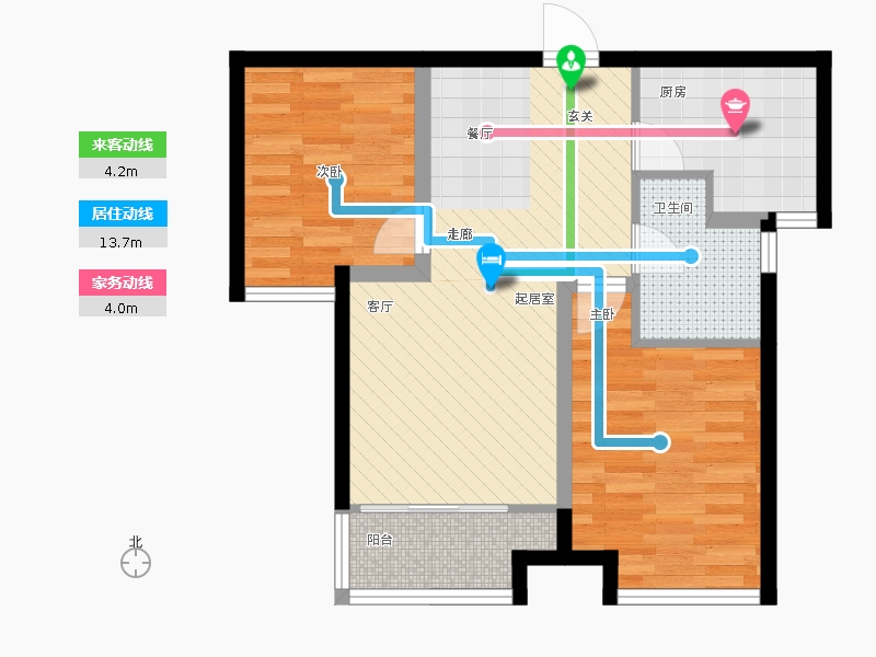 天宁小筑2室2厅1卫1厨89㎡动线图