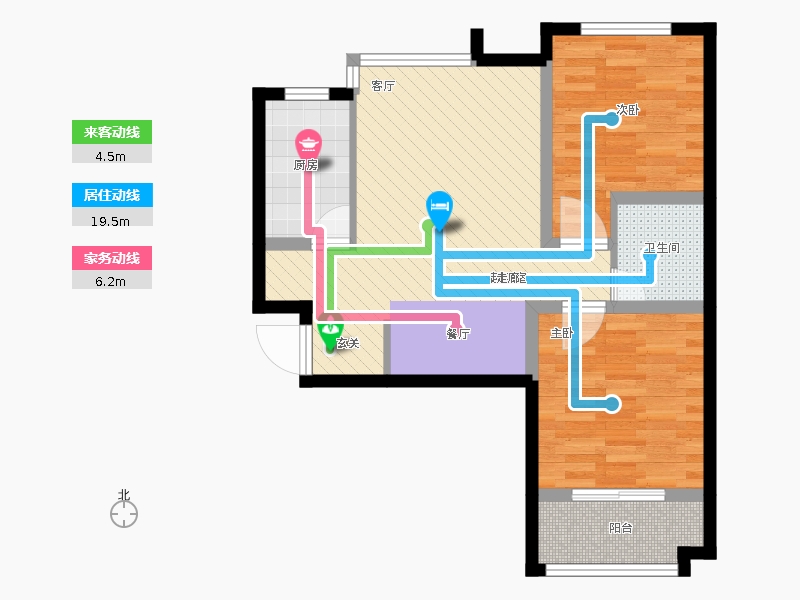 天宁小筑2室2厅1卫1厨94㎡动线图