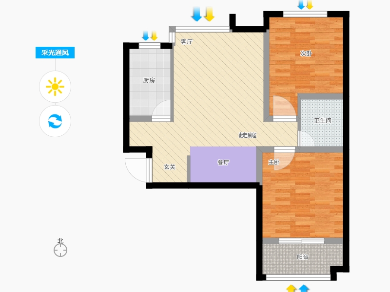 天宁小筑2室2厅1卫1厨94㎡采光通风图