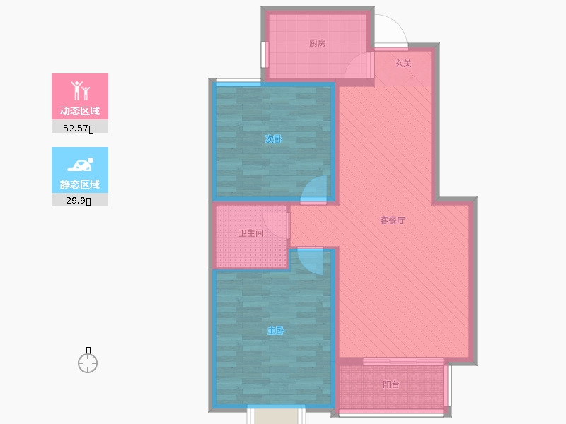 铂宫时代2室2厅1卫1厨89.00㎡动静分区图