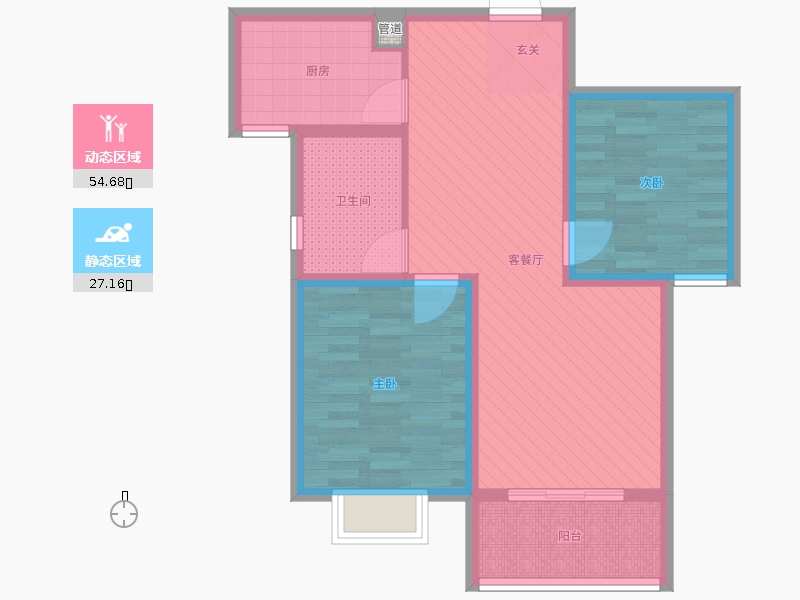 铂宫时代2室2厅1卫1厨90㎡动静分区图